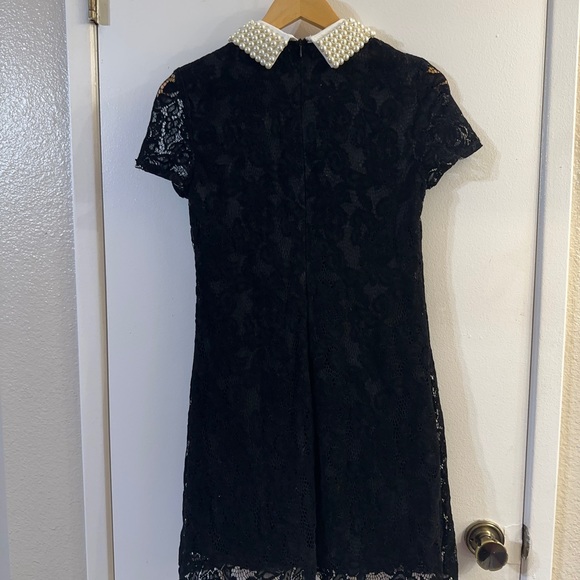 Betsey Johnson Flocked Lace Pearl Collar Dress Wednesday Adams - Picture 6 of 8